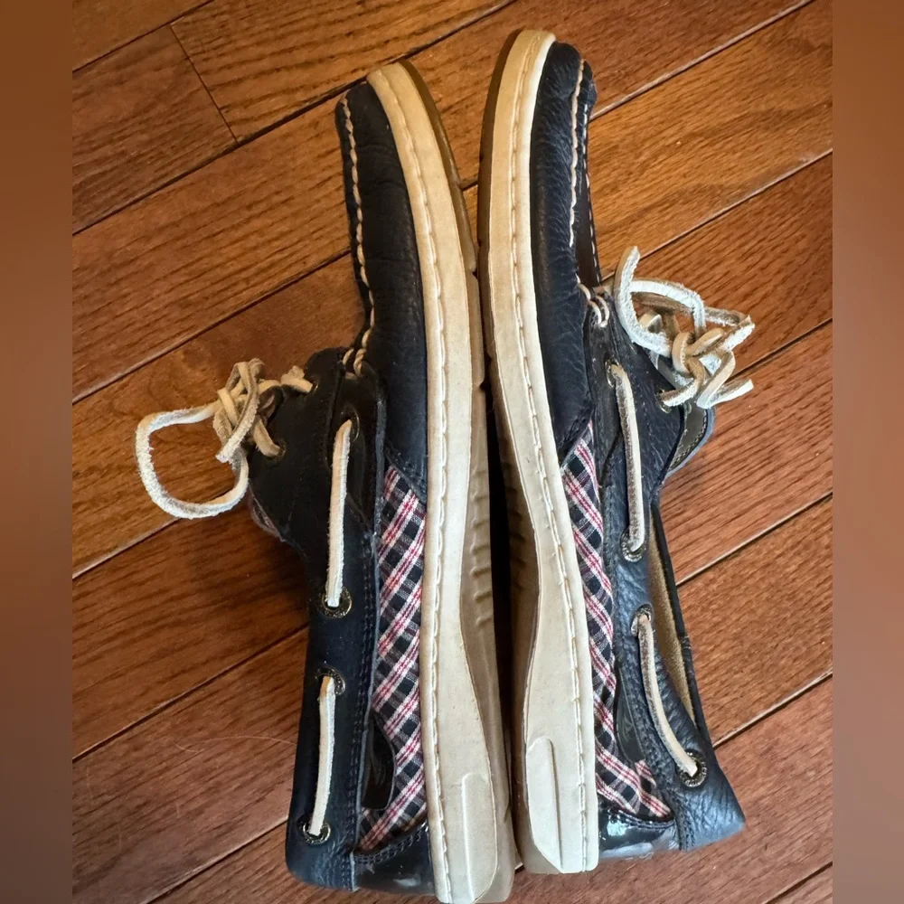 Sperry Dark Blue Women's Loafers with Plaid Detail - Picture 3 of 9